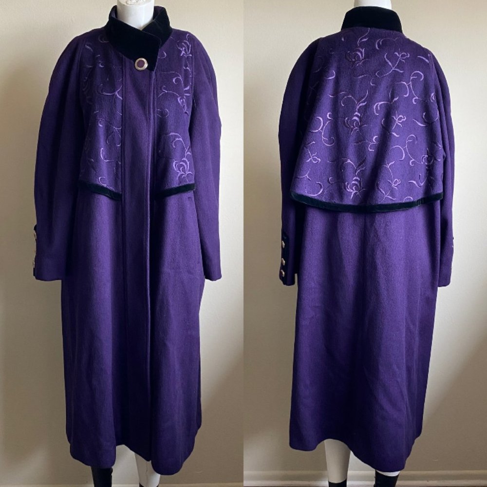 Vintage Lorovi 100% Wool Embroidered Purple Coat